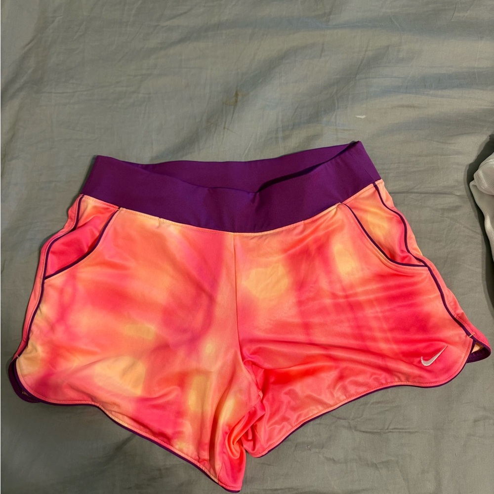Nike Women's Vibrant Pink and Purple Athletic Shorts